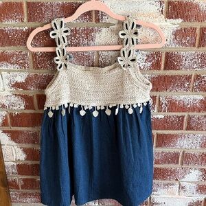 Women’s Flower Crochet Denim Top Resortwear Flowy Beach Relaxed Fit Size Small